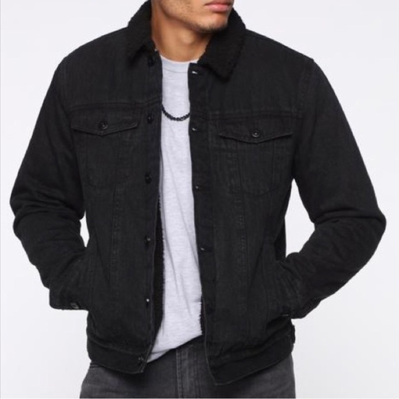 NWT! FASHION NOVA Men's Sherpa Collar Denim Jacket - Black - Picture 1 of 10